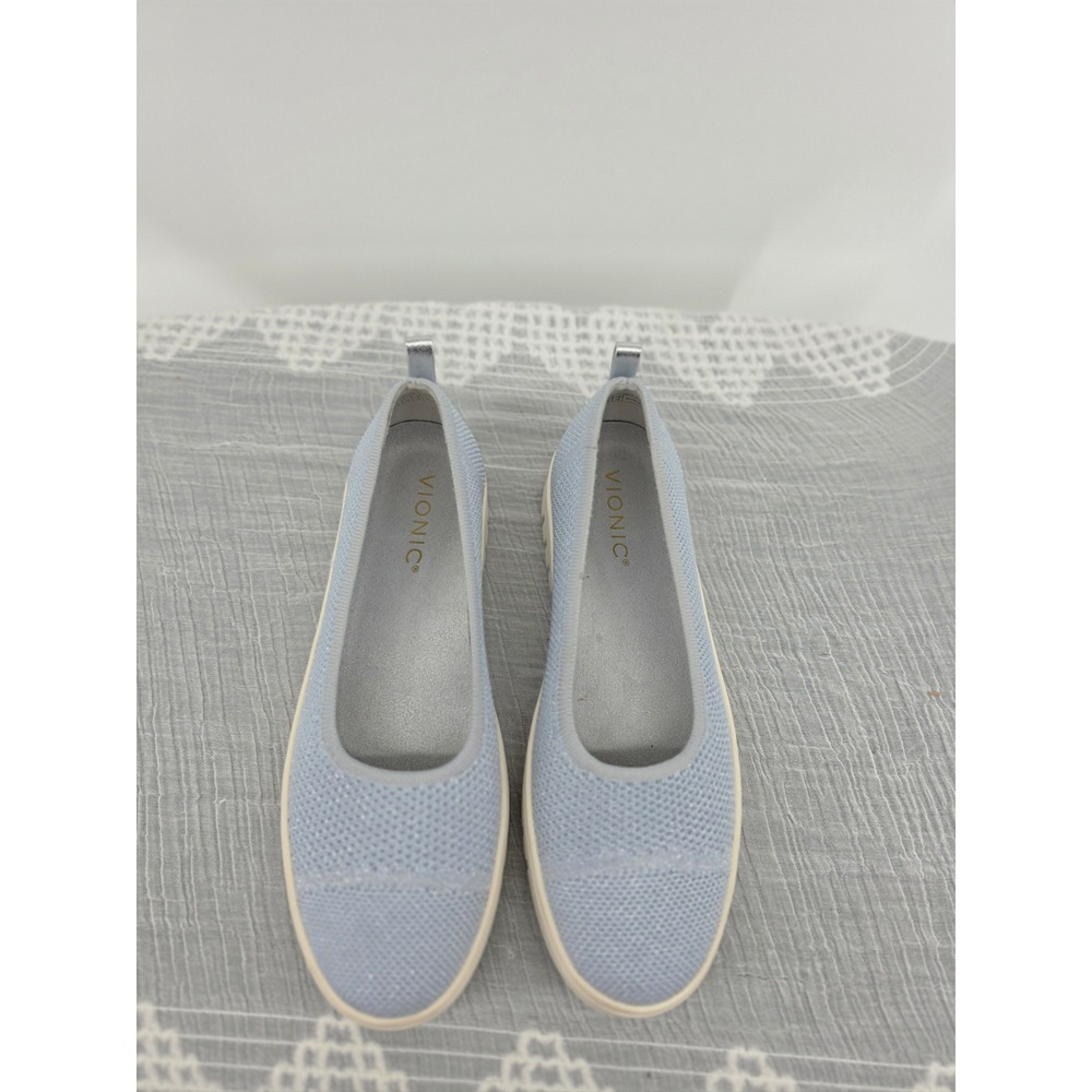 Vionic Uptown Skimmer Knit Flats Light Blue Metallic Slip On Shoes Womens 7.5